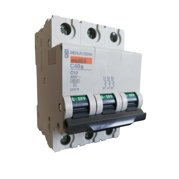 Merlin gerin 23878 3p 10a 4.5kw 3-module circuit breaker c60